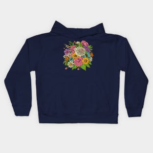 Roses and Colorful Flowers Pattern. Hand Drawn Floral Print Kids Hoodie